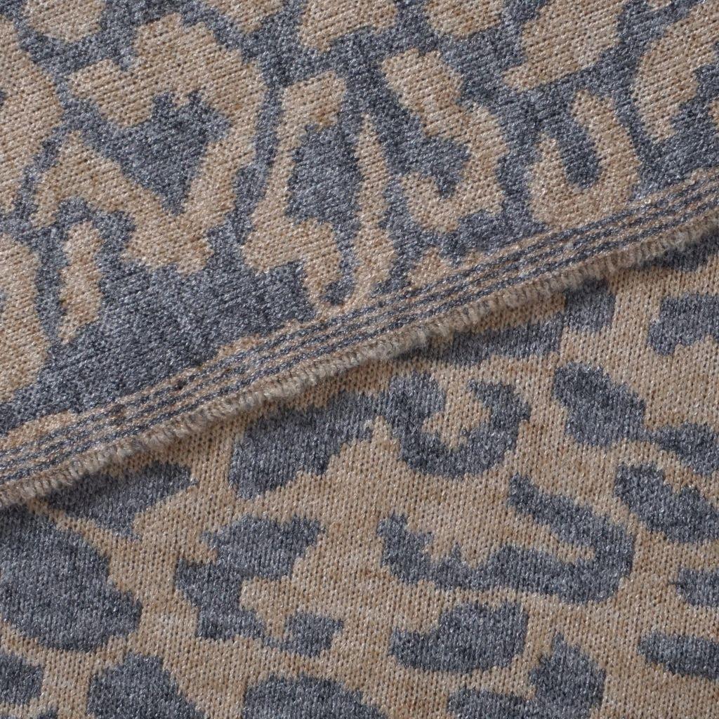 Preview: Feinstrick Strickstoff Jacquard Leo silbergrau beige